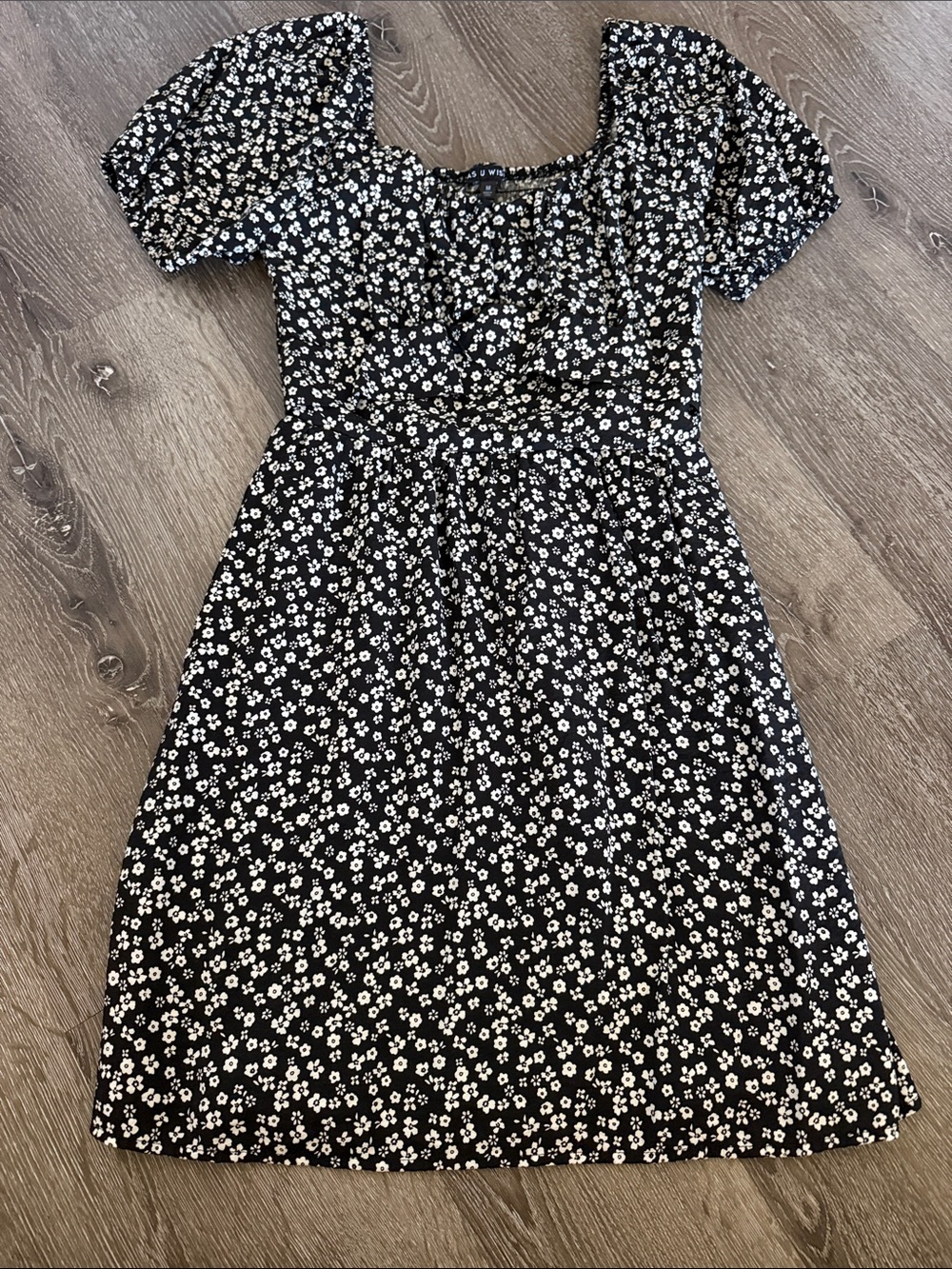 As U Wish Black and White Floral Square Neck Dress